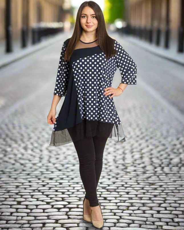 Официална тъмносиня туника на точки с тюл 4XL,5XL - Maxi Market
