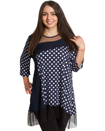 Официална тъмносиня туника на точки с тюл 4XL,5XL - Maxi Market