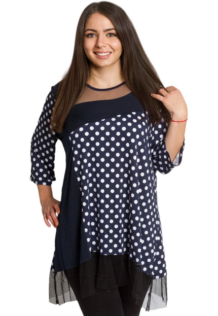 Официална тъмносиня туника на точки с тюл 4XL,5XL - Maxi Market