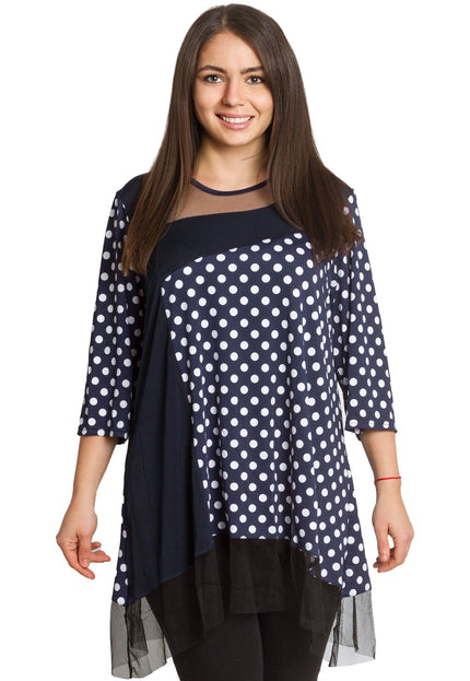 Официална тъмносиня туника на точки с тюл 4XL,5XL - Maxi Market