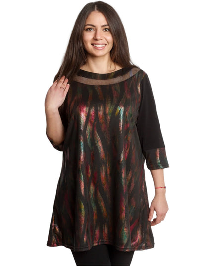 Официална туника с елементи от фина мрежа в големи размери - Maxi Market