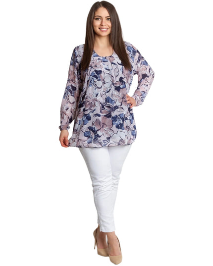 Официална туника с флорален десен и свободна кройка - Maxi Market