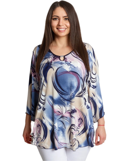 Официална туника в цветен десен и елегантно деколте - Maxi Market