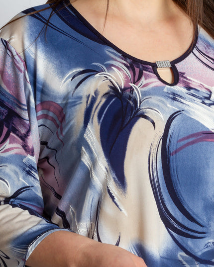 Официална туника в цветен десен и елегантно деколте - Maxi Market