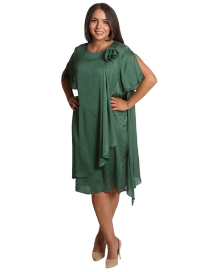 Официална зелена рокля с цвете в големи размери - Maxi Market