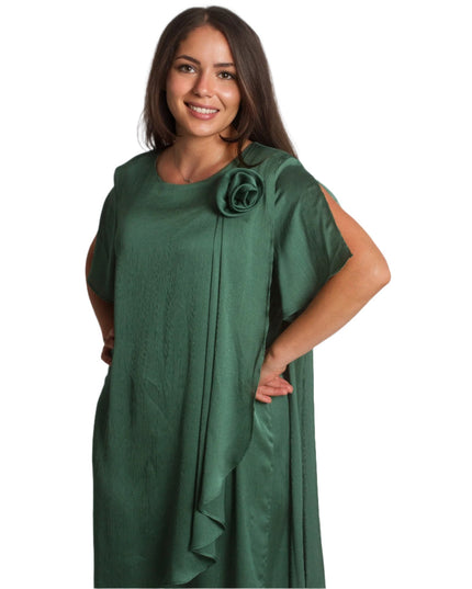 Официална зелена рокля с цвете в големи размери - Maxi Market
