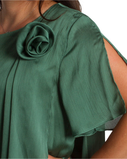 Официална зелена рокля с цвете в големи размери - Maxi Market