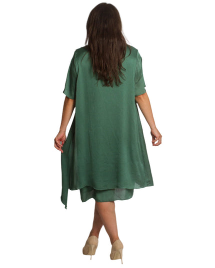 Официална зелена рокля с цвете в големи размери - Maxi Market