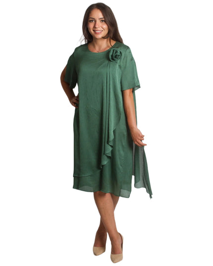 Официална зелена рокля с цвете в големи размери - Maxi Market