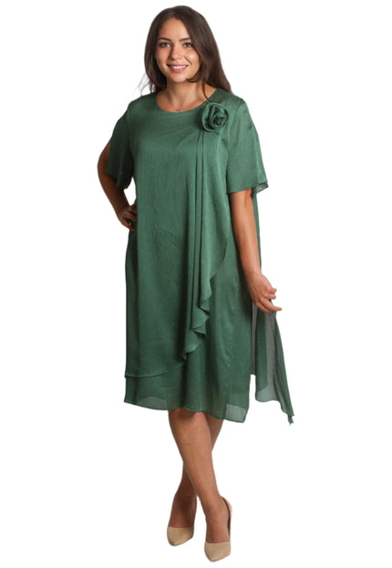 Официална зелена рокля с цвете в големи размери - Maxi Market