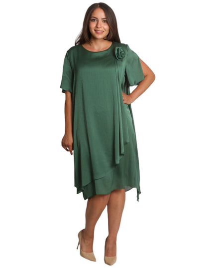 Официална зелена рокля с цвете в големи размери - Maxi Market