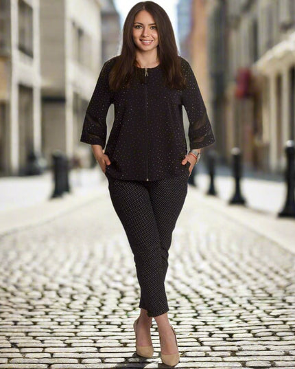 Официално макси черно сако с блестящи елементи и 3/4 ръкави - Maxi Market