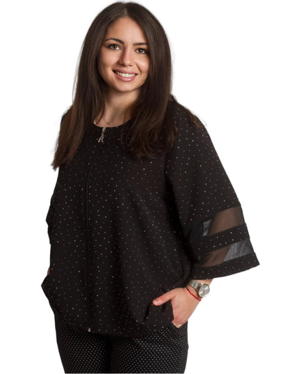 Официално макси черно сако с блестящи елементи и 3/4 ръкави - Maxi Market