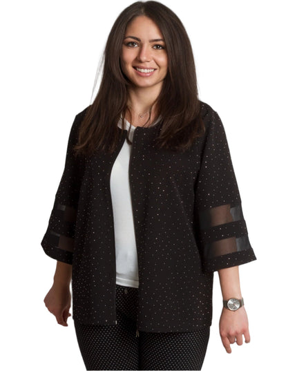 Официално макси черно сако с блестящи елементи и 3/4 ръкави - Maxi Market