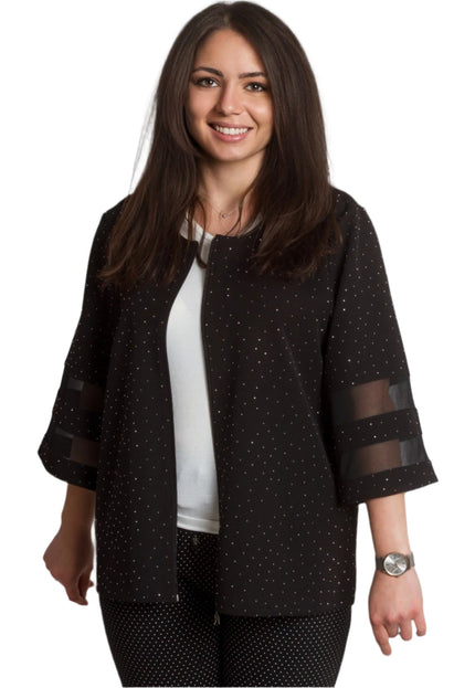 Официално макси черно сако с блестящи елементи и 3/4 ръкави - Maxi Market