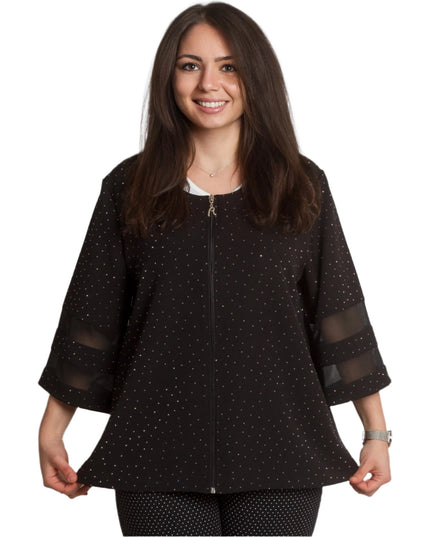 Официално макси черно сако с блестящи елементи и 3/4 ръкави - Maxi Market