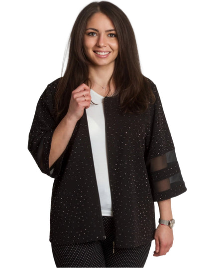 Официално макси черно сако с блестящи елементи и 3/4 ръкави - Maxi Market
