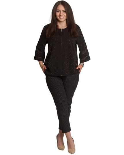 Официално макси черно сако с блестящи елементи и 3/4 ръкави - Maxi Market