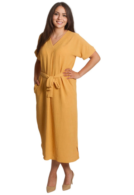 Права рокля с колан и V - образно деколте в макси размери - Maxi Market