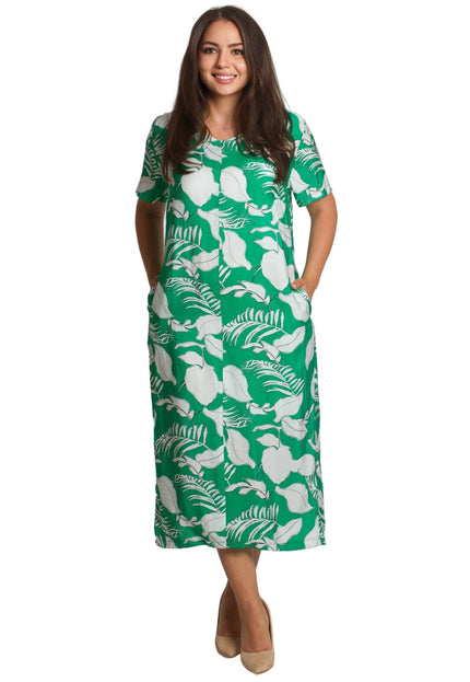 Права зелена рокля на листа с V - деколте в големи размери - Maxi Market