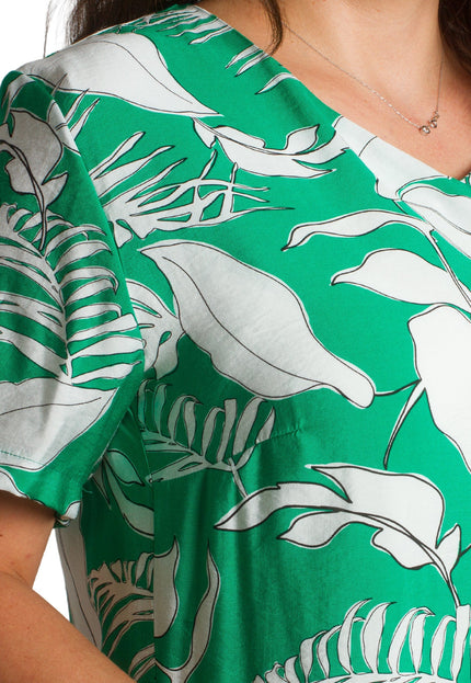 Права зелена рокля на листа с V - деколте в големи размери - Maxi Market