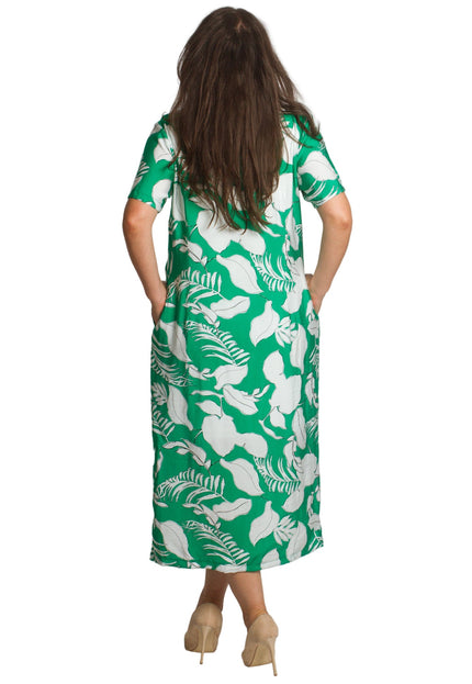 Права зелена рокля на листа с V - деколте в големи размери - Maxi Market