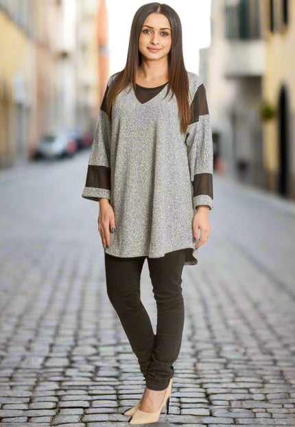 Празнична макси туника с блестящ ефект и елементи от тюл - Maxi Market