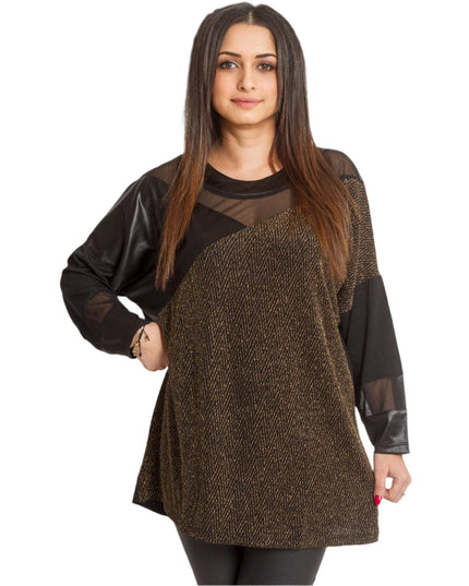 Празнична туника с еко кожа и тюл в макси размери - Maxi Market