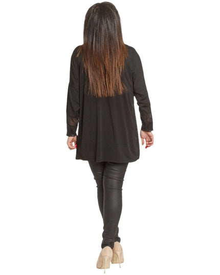 Празнична туника с еко кожа и тюл в макси размери - Maxi Market