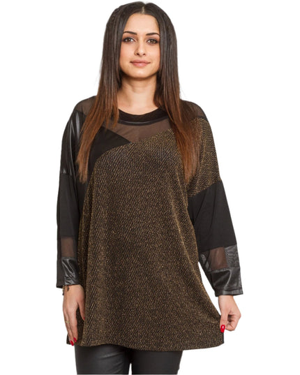 Празнична туника с еко кожа и тюл в макси размери - Maxi Market