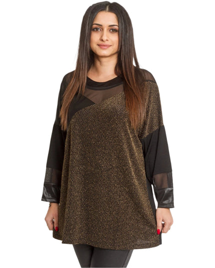 Празнична туника с еко кожа и тюл в макси размери - Maxi Market