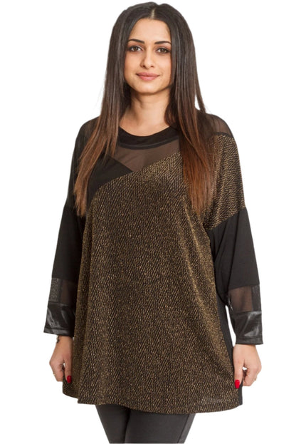 Празнична туника с еко кожа и тюл в макси размери - Maxi Market