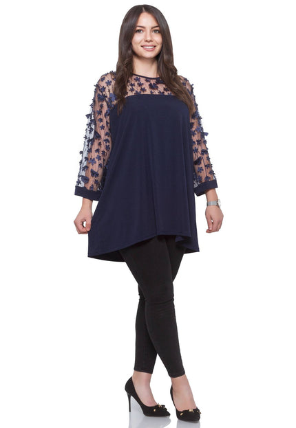 Празнична туника с еластичен тюл на цветя - 3XL,4XL,5XL - Maxi Market
