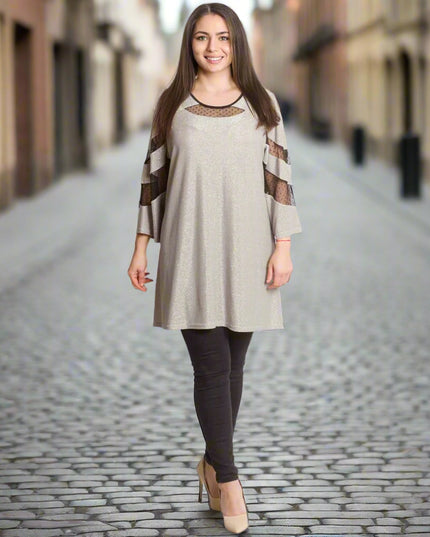 Празнична туника с тюл на точки и блестящ ефект - Maxi Market