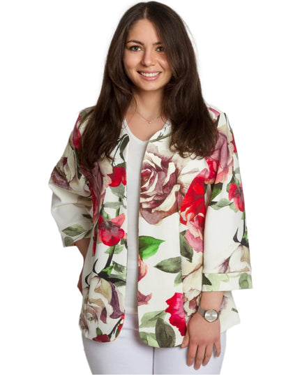 Пролетно макси сако с десен на красиви цветя - 3XL,4XL,5XL - Maxi Market