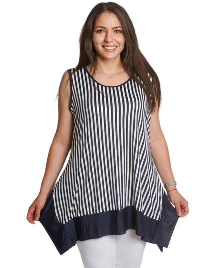 Разкроен макси потник на райета с асиметричен подгъв - Maxi Market