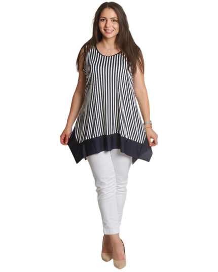 Разкроен макси потник на райета с асиметричен подгъв - Maxi Market