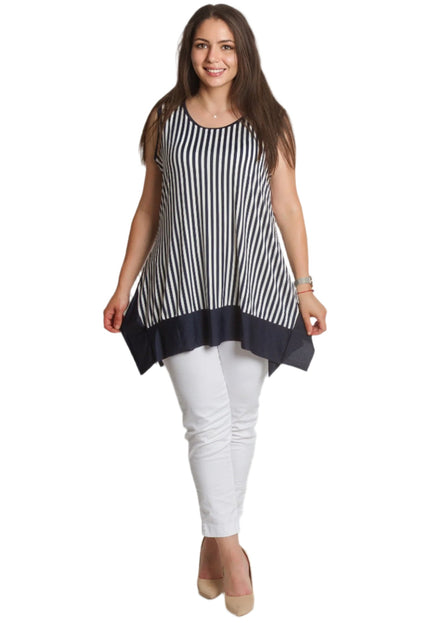 Разкроен макси потник на райета с асиметричен подгъв - Maxi Market