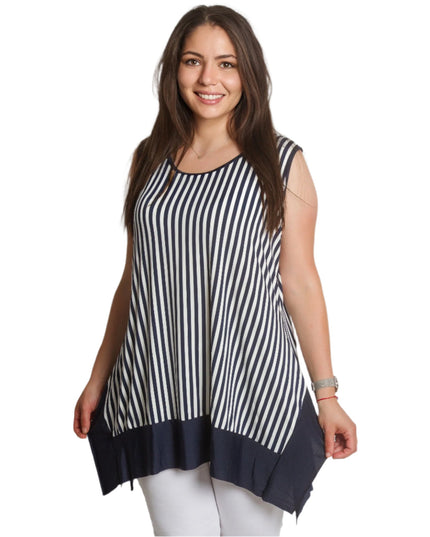 Разкроен макси потник на райета с асиметричен подгъв - Maxi Market