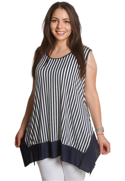 Разкроен макси потник на райета с асиметричен подгъв - Maxi Market