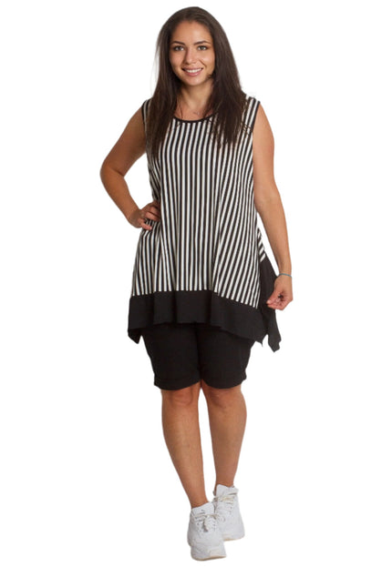 Разкроен потник с черно - бяло райе и асиметричен подгъв - Maxi Market
