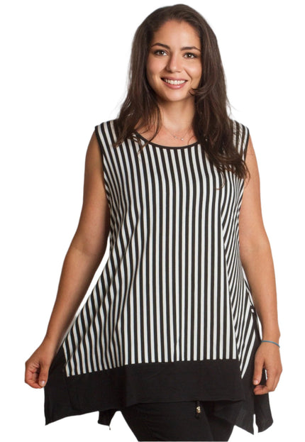 Разкроен потник с черно - бяло райе и асиметричен подгъв - Maxi Market