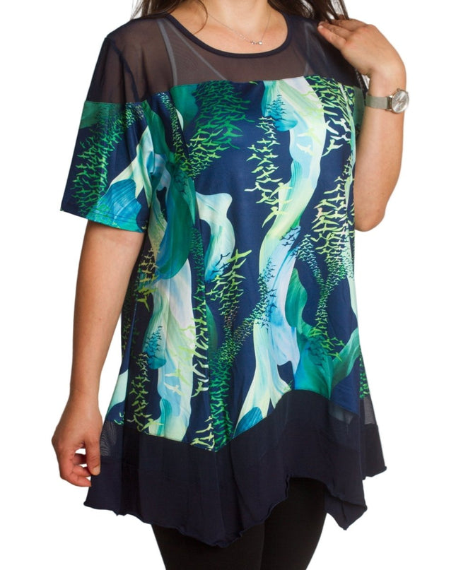 Разкроена елегантна туника с тюл - 3XL,4XL,5XL,6XL - Maxi Market
