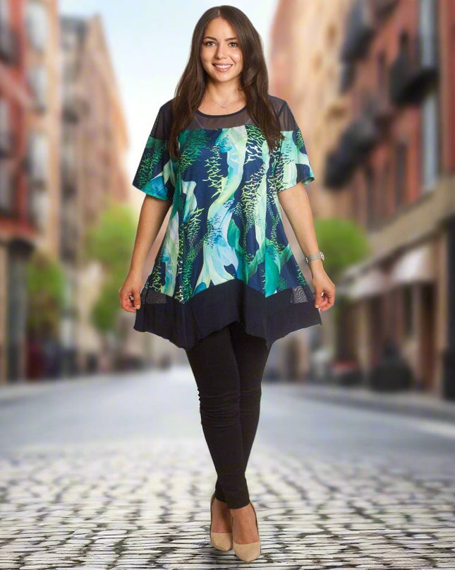 Разкроена елегантна туника с тюл - 3XL,4XL,5XL,6XL - Maxi Market