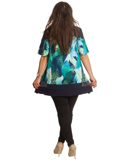 Разкроена елегантна туника с тюл - 3XL,4XL,5XL,6XL - Maxi Market