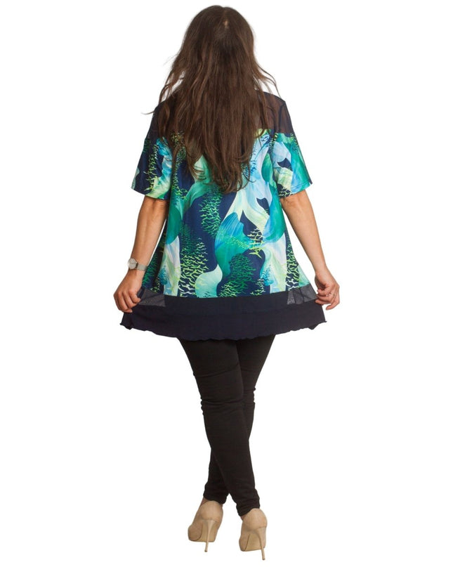 Разкроена елегантна туника с тюл - 3XL,4XL,5XL,6XL - Maxi Market