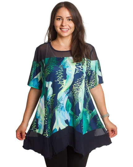 Разкроена елегантна туника с тюл - 3XL,4XL,5XL,6XL - Maxi Market