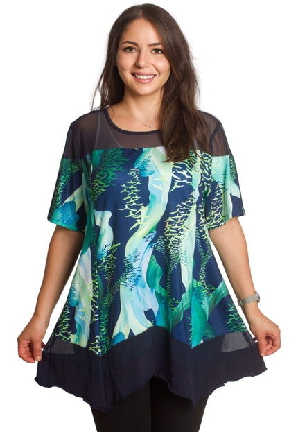 Разкроена елегантна туника с тюл - 3XL,4XL,5XL,6XL - Maxi Market