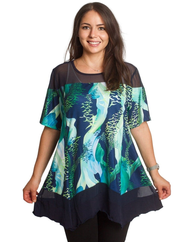 Разкроена елегантна туника с тюл - 3XL,4XL,5XL,6XL - Maxi Market