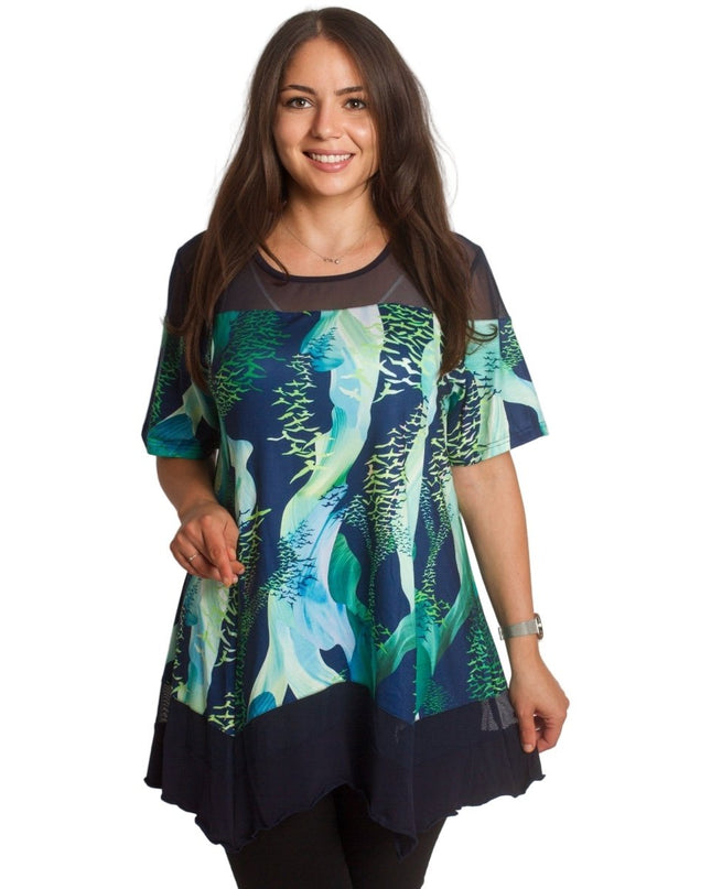 Разкроена елегантна туника с тюл - 3XL,4XL,5XL,6XL - Maxi Market